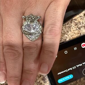 Juicy Couture Silver-Tone Crystal Heart Crown Ring